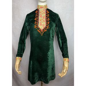 Vintage 1970s Velvet Mini Dress GoGo Mod MCM Small Rare Brocade Vicky Vaughn